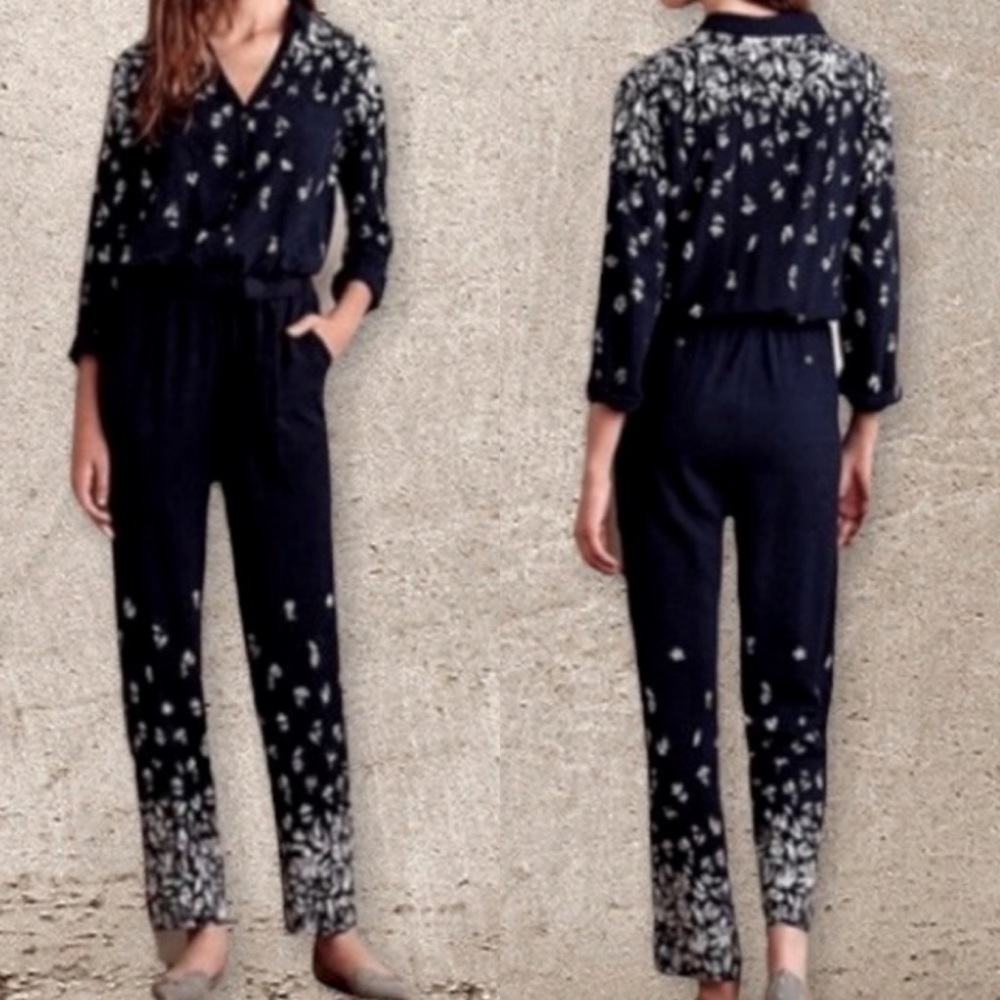 Anthropologie Lilka Lakeshore Navy Floral Jumpsuit SIZE XS